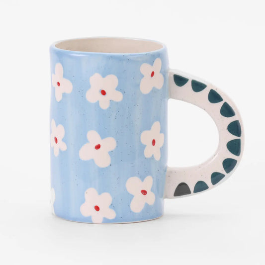 Handmade Ceramic Coffee Mug - Blue Flowers