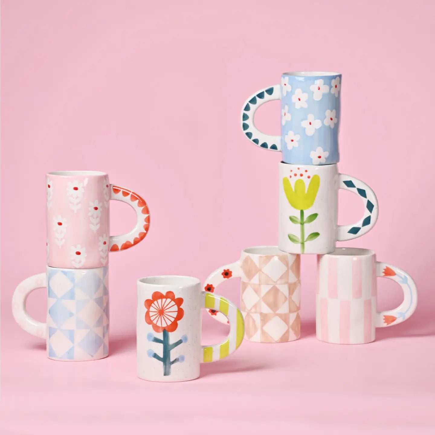 Handmade Ceramic Coffee Mug - Blue Flowers