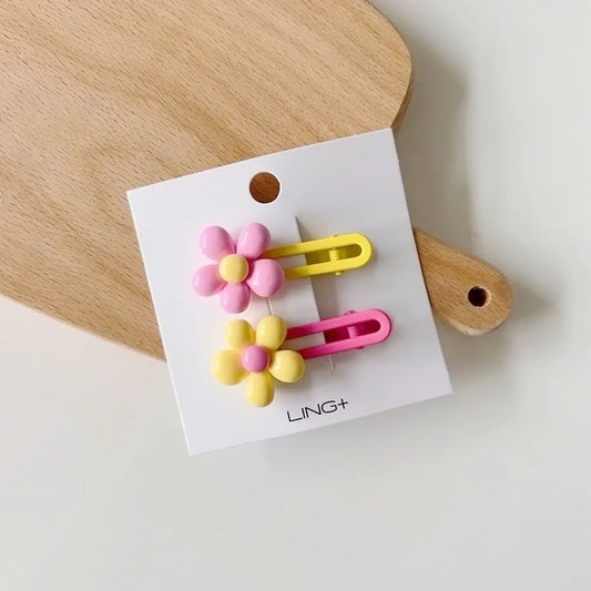 Flower Hair Clip Set - Strawberry Lemonade