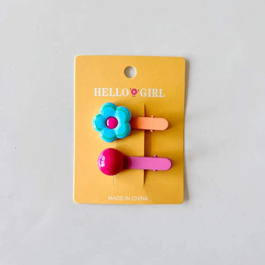 Flower Hair Clip Set - Blue Raspberry