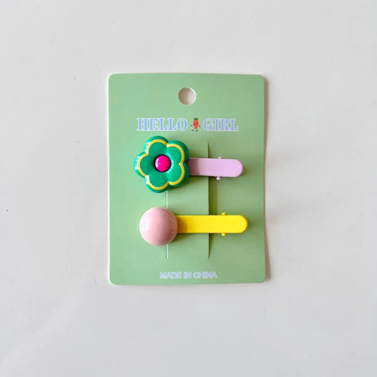 Flower Hair Clip Set - Kiwi
