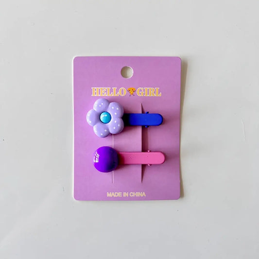 Flower Hair Clip Set - Grape