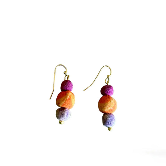 Triple Beaded Kantha Drop Earrings