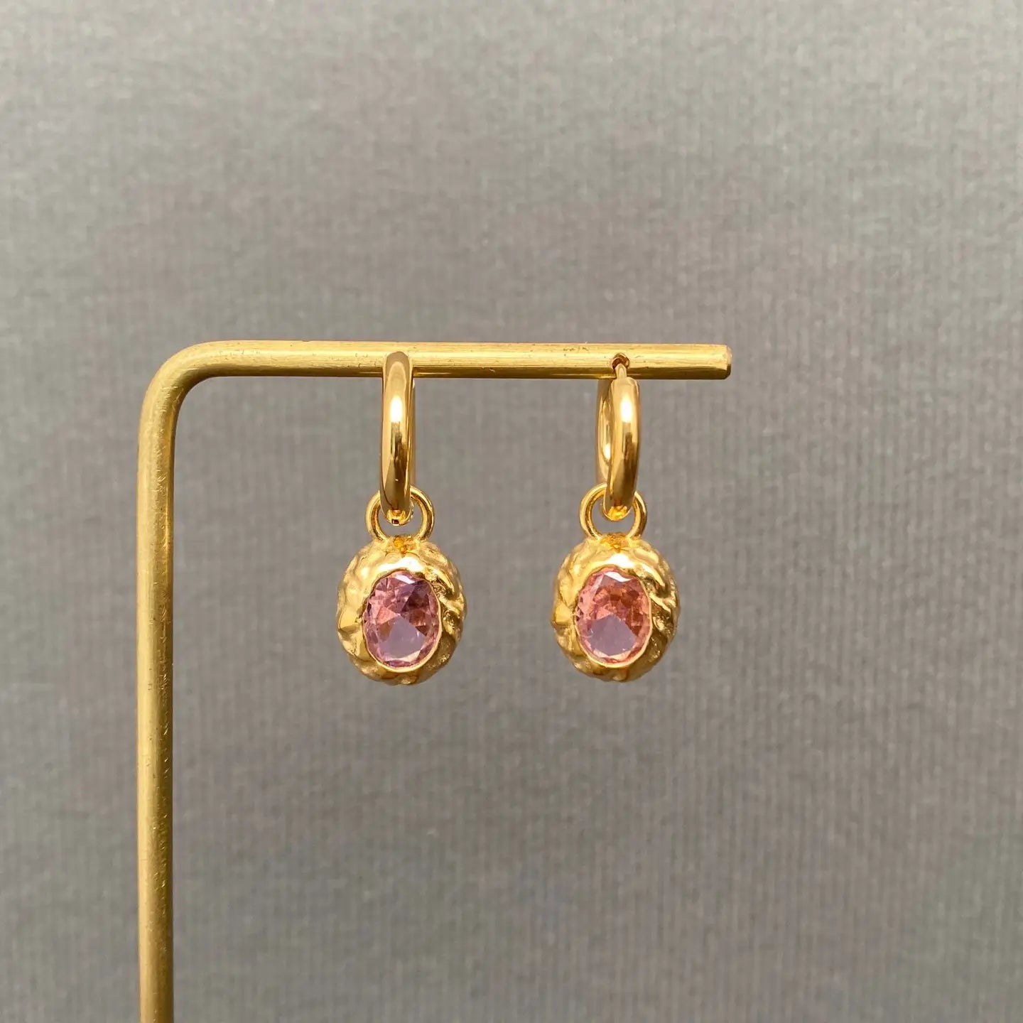 Chloe Stone Huggie Earring - Pink