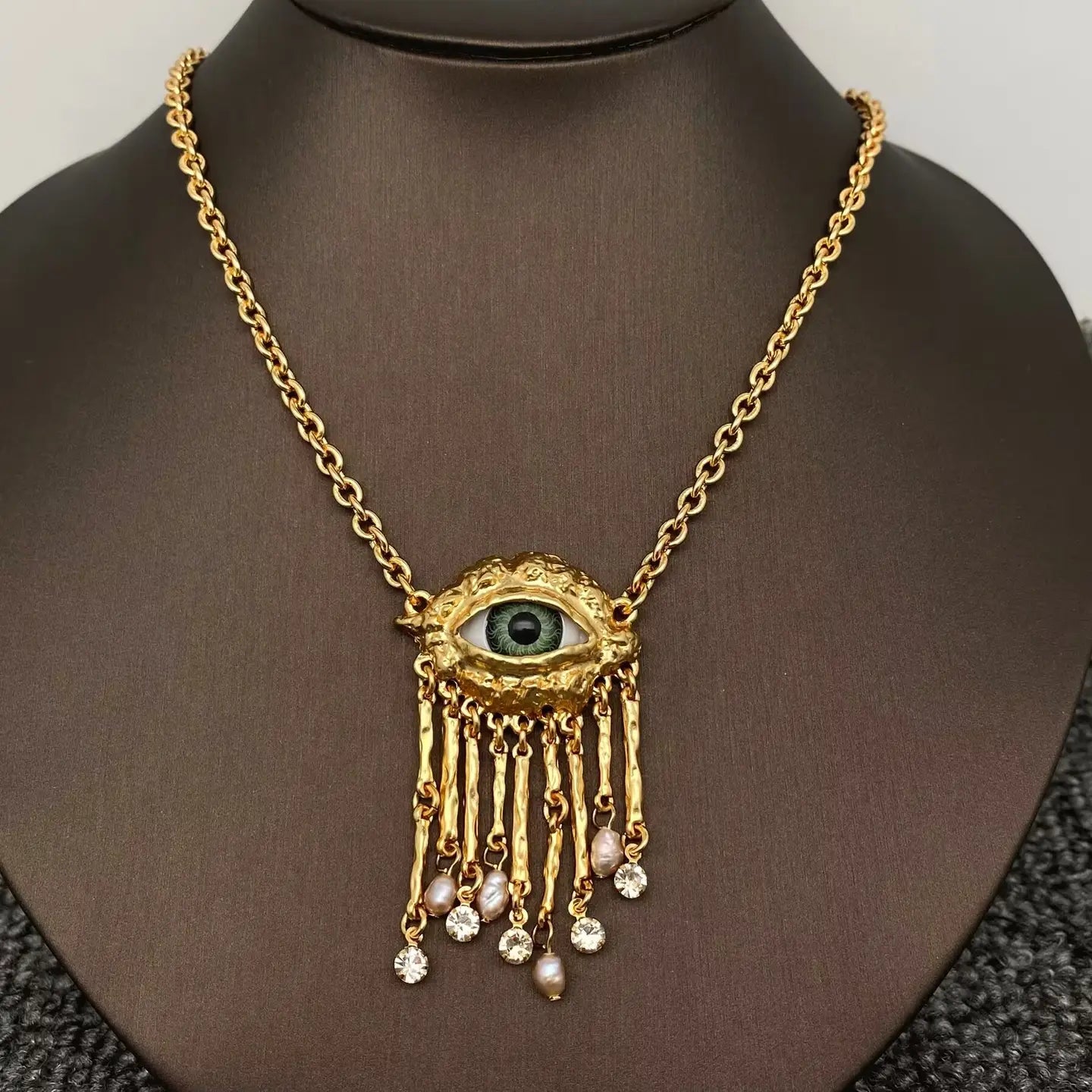 Evil Eye & Pearl Charm Dangle Necklace