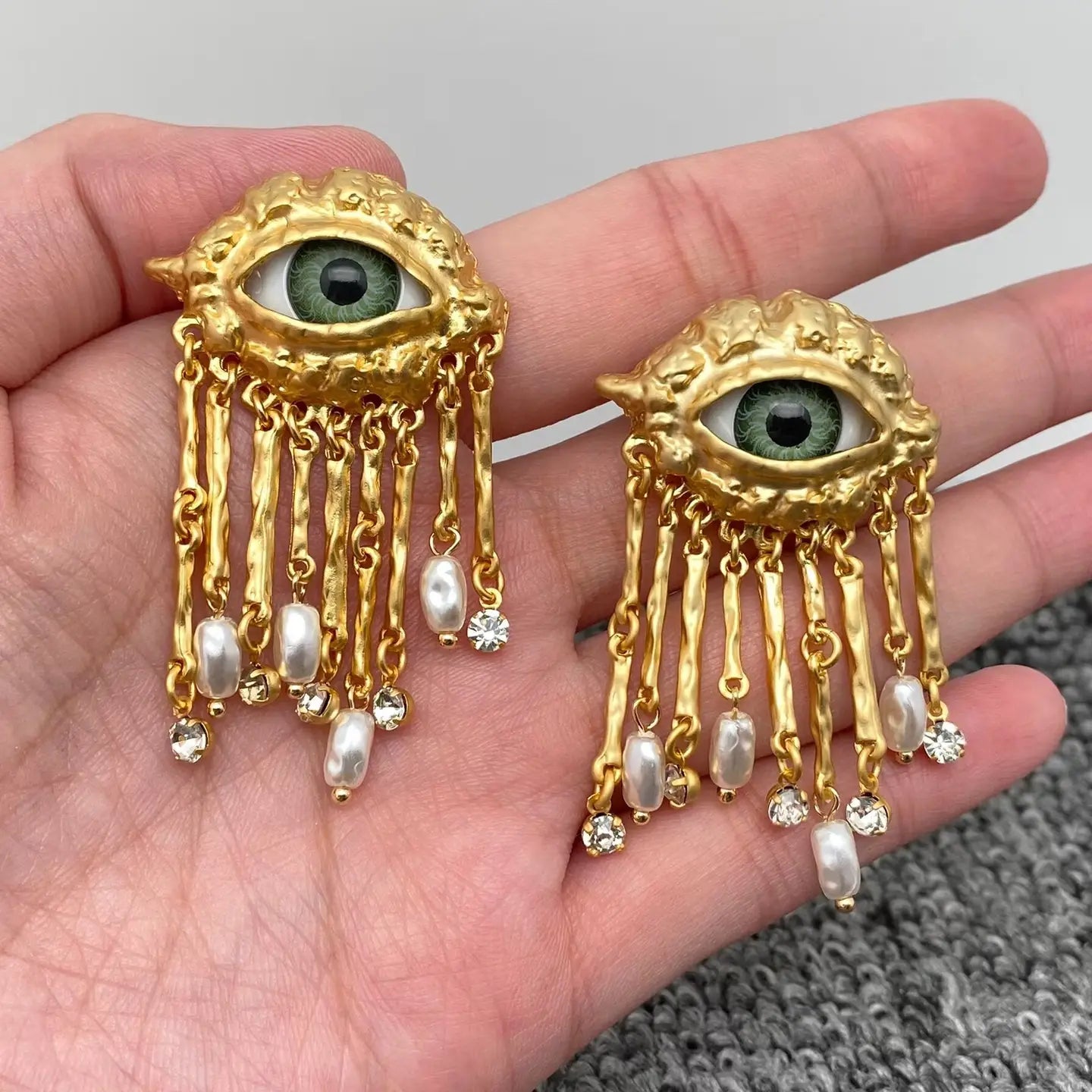 Evil Eye & Pearl Charm Dangle Earrings