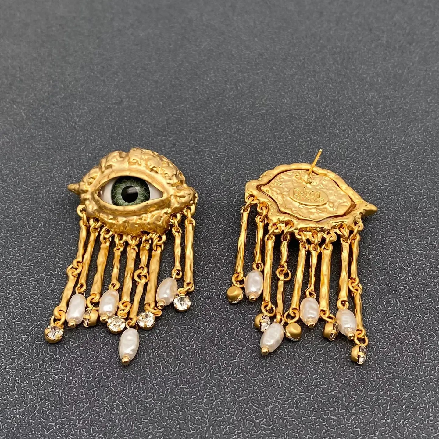 Evil Eye & Pearl Charm Dangle Earrings