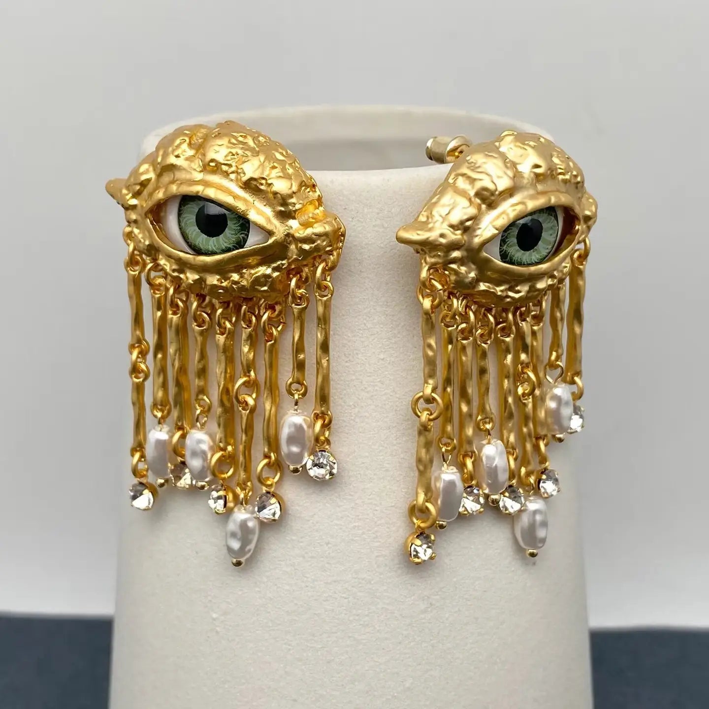 Evil Eye & Pearl Charm Dangle Earrings