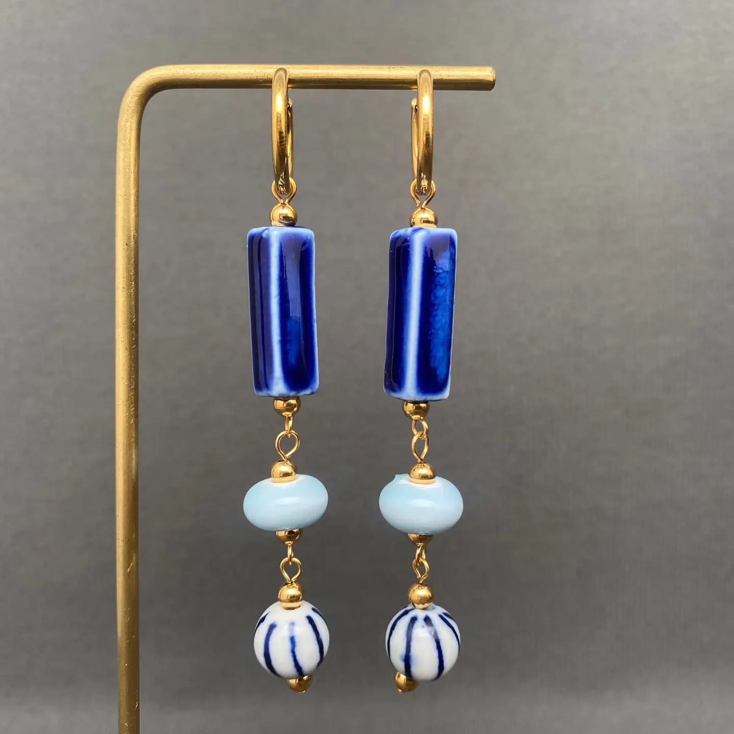 Blue Ceramic Huggie Earrings