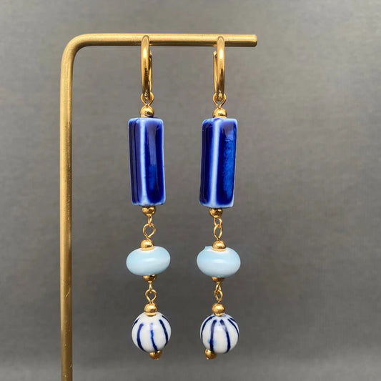 Blue Ceramic Huggie Earrings