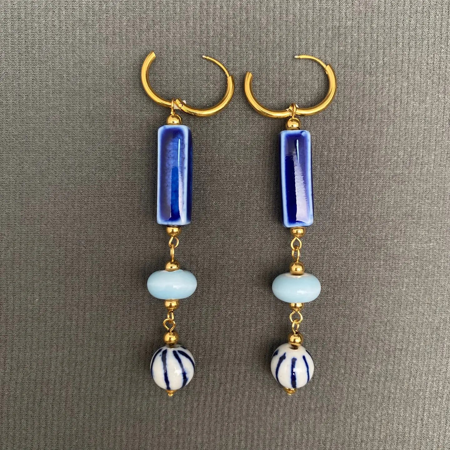 Blue Ceramic Huggie Earrings