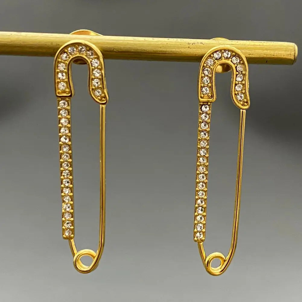 Rhinestone Safety Pin Earrings