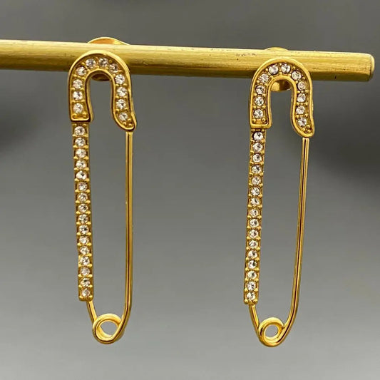 Rhinestone Safety Pin Earrings