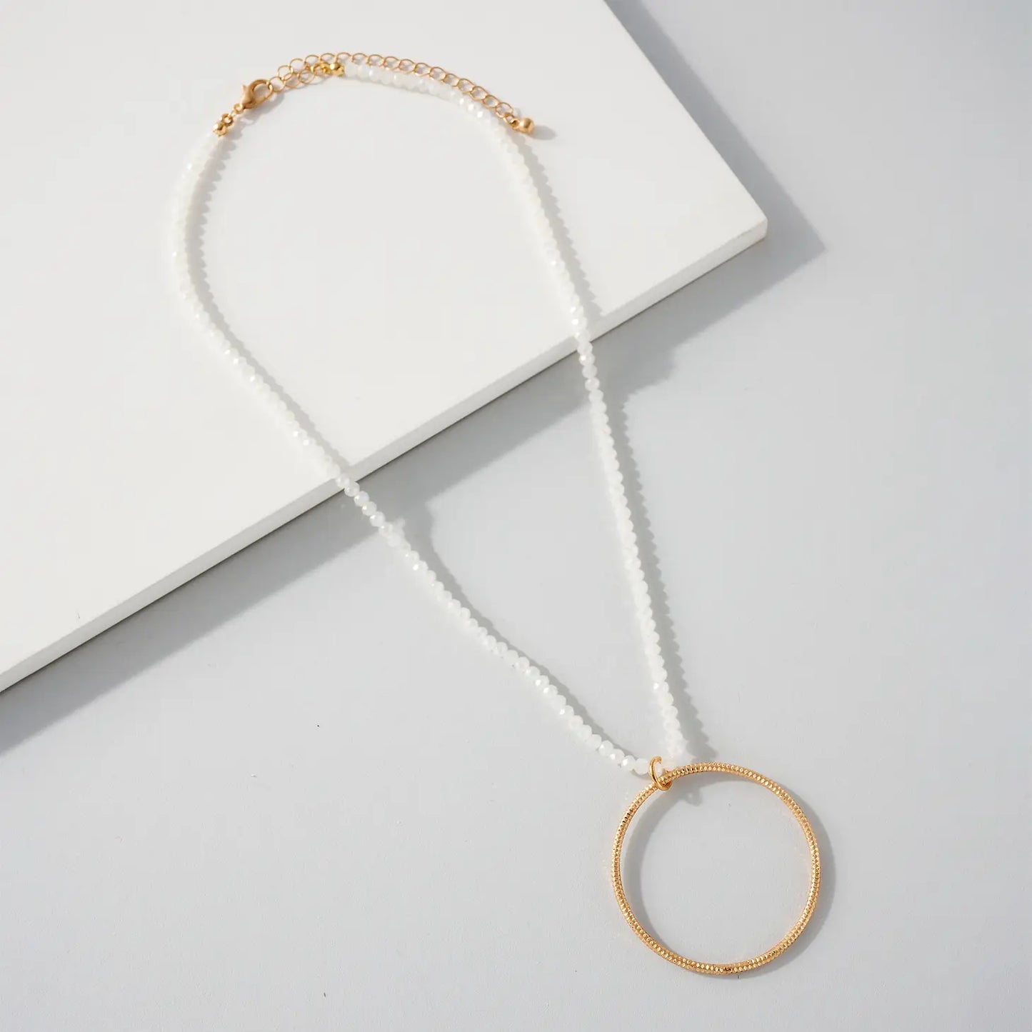 White Beaded Circle Necklace