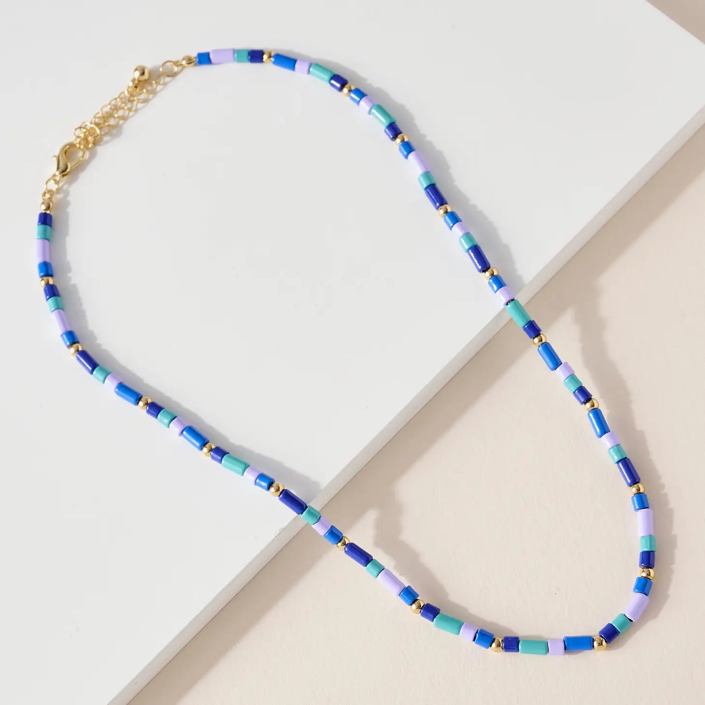 Color Block Blue Beaded Necklace