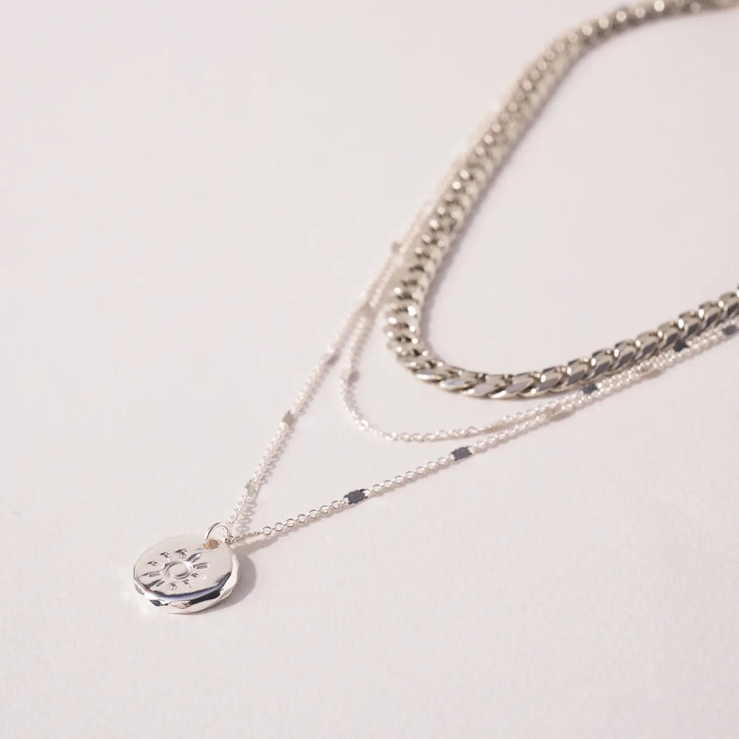 Silver Layered Sun Necklace
