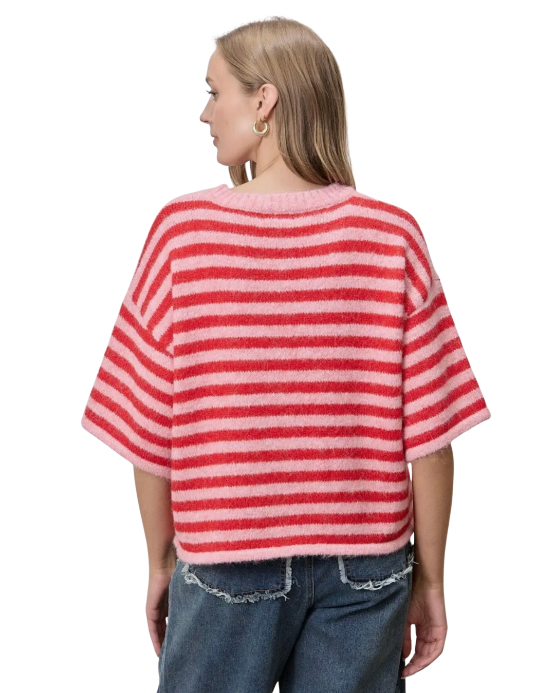 Oversized Short Sleeve Cardigan - Red + Pink.