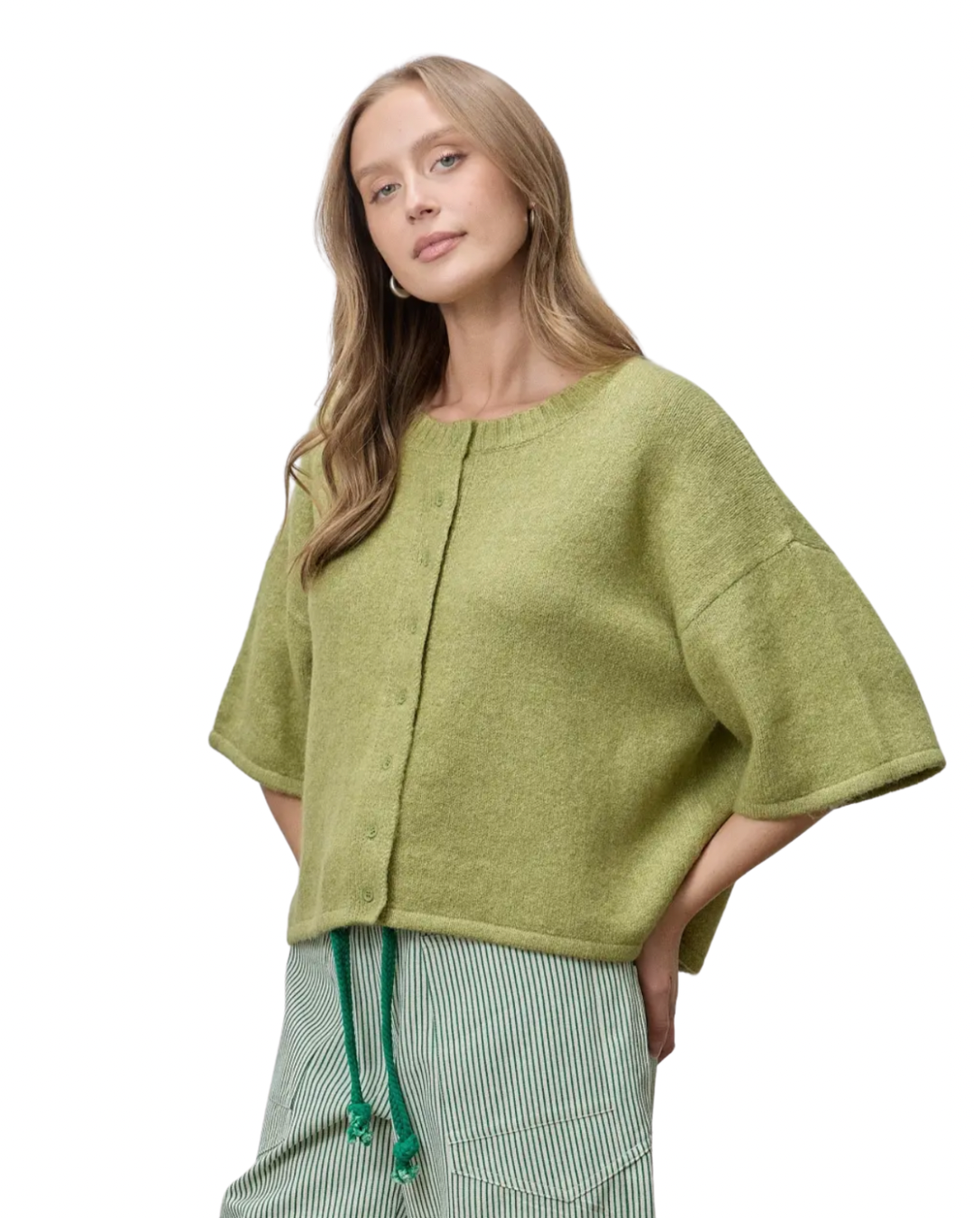 Oversized Short Sleeve Cardigan - Green.
