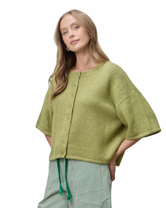Oversized Short Sleeve Cardigan - Green.