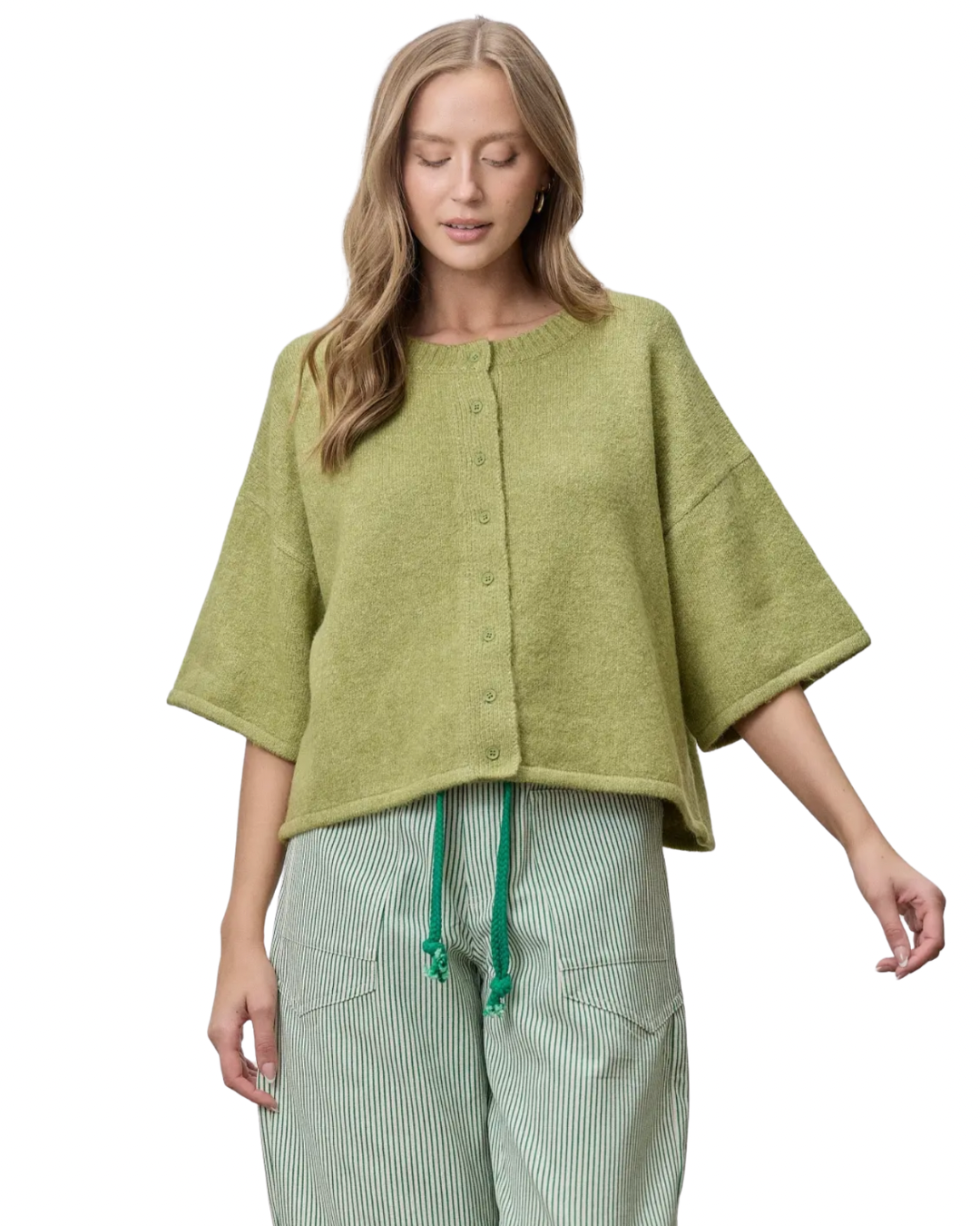 Oversized Short Sleeve Cardigan - Green.
