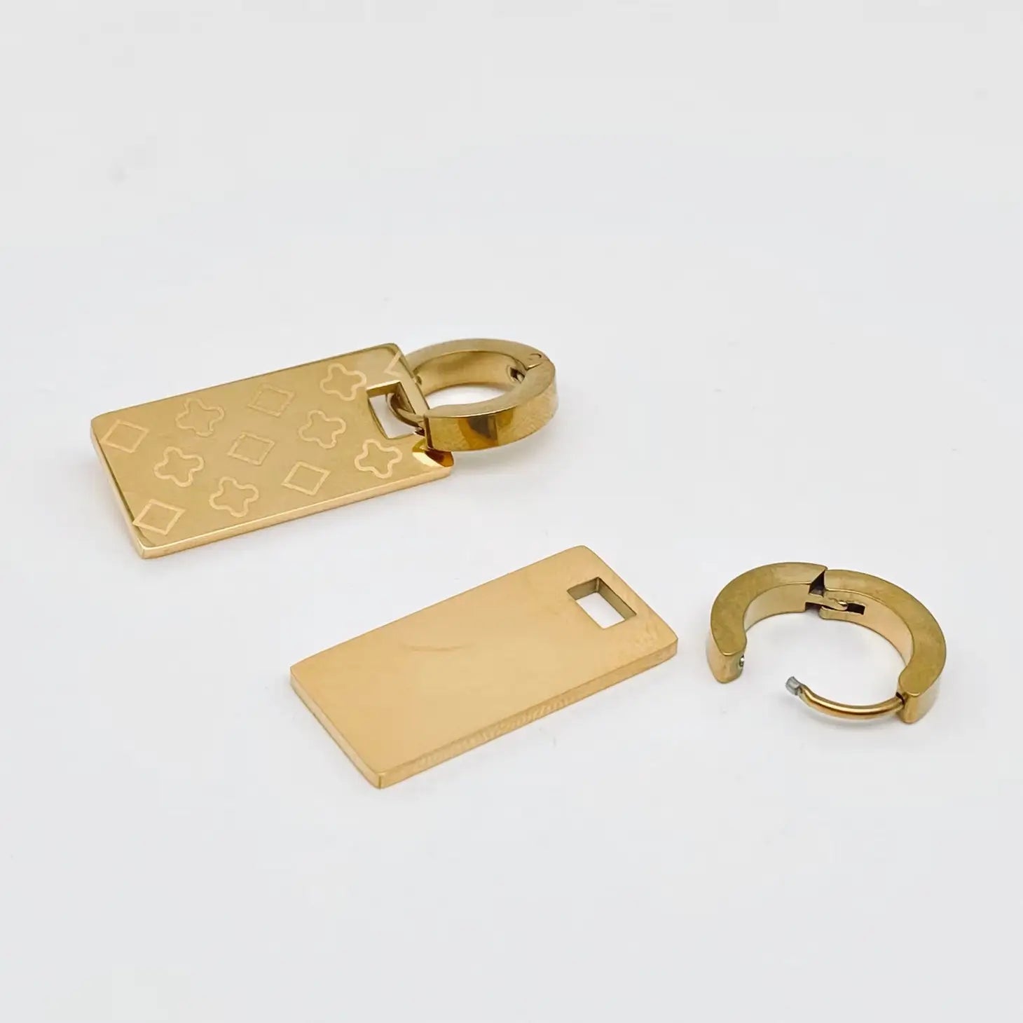 Rectangular Printed Pattern 18K Gold Plated Huggie Earrings.