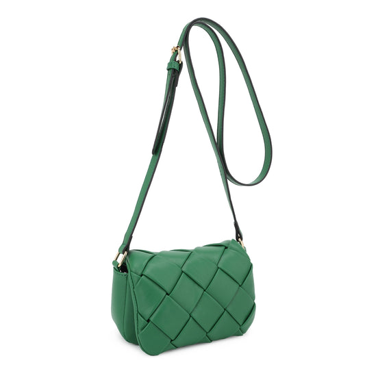 Emily Mini Woven Flap Crossbody Bag - Green