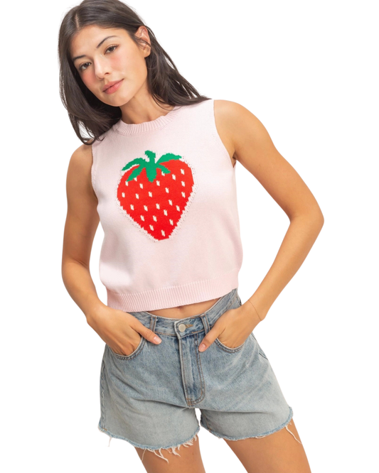 Knit Strawberry Tank - Pink