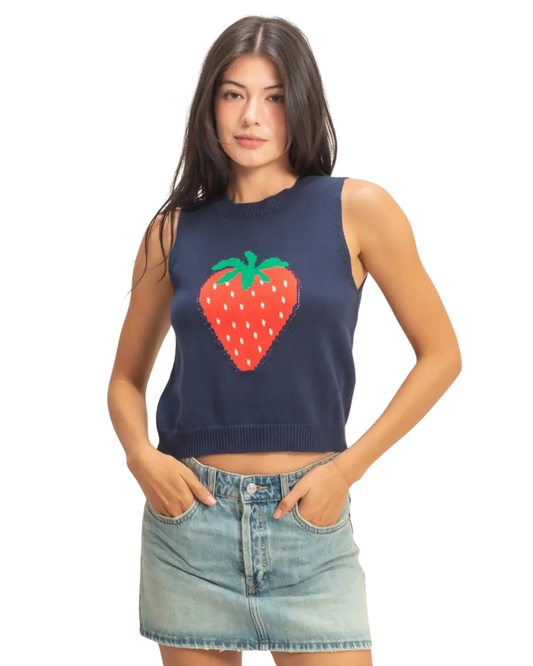 Knit Strawberry Tank - Navy