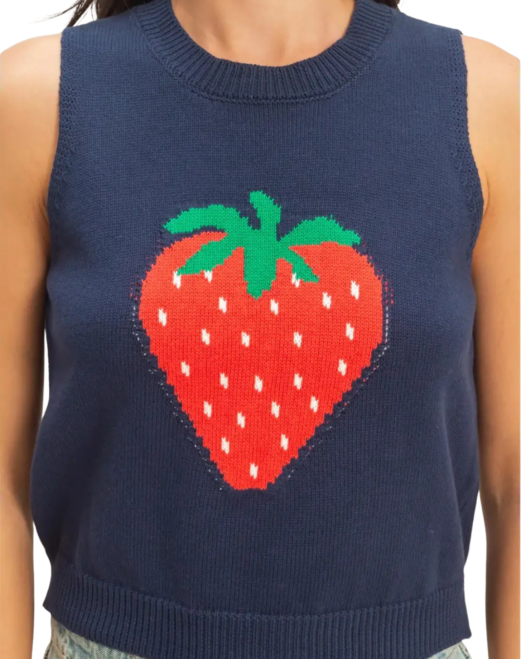 Knit Strawberry Tank - Navy