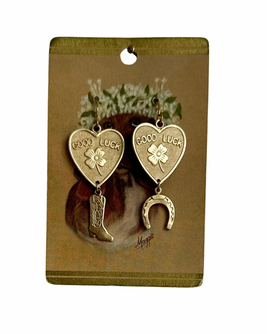 Good Luck Babe Brass Earrings