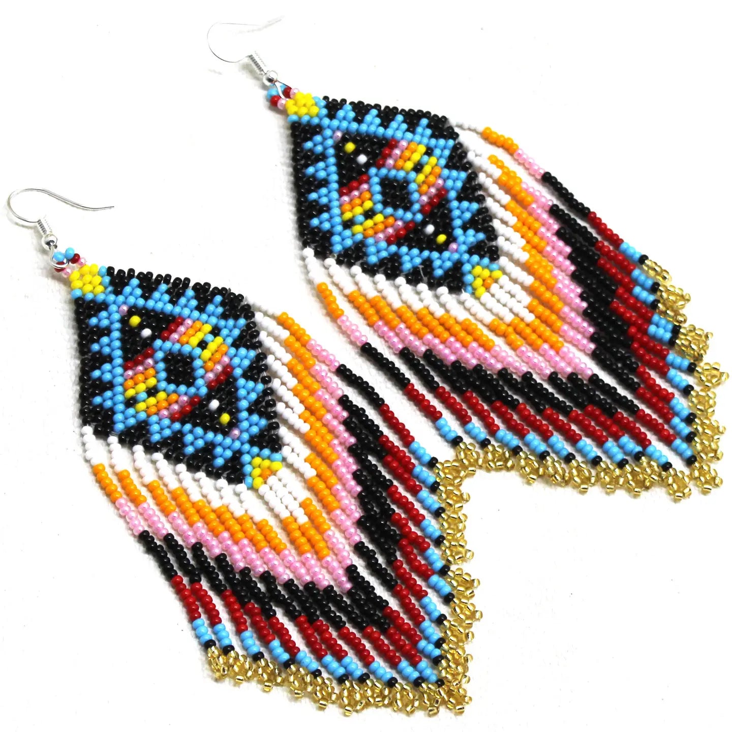 Multicolored Handmade Beaded Fringe Hook Earrings