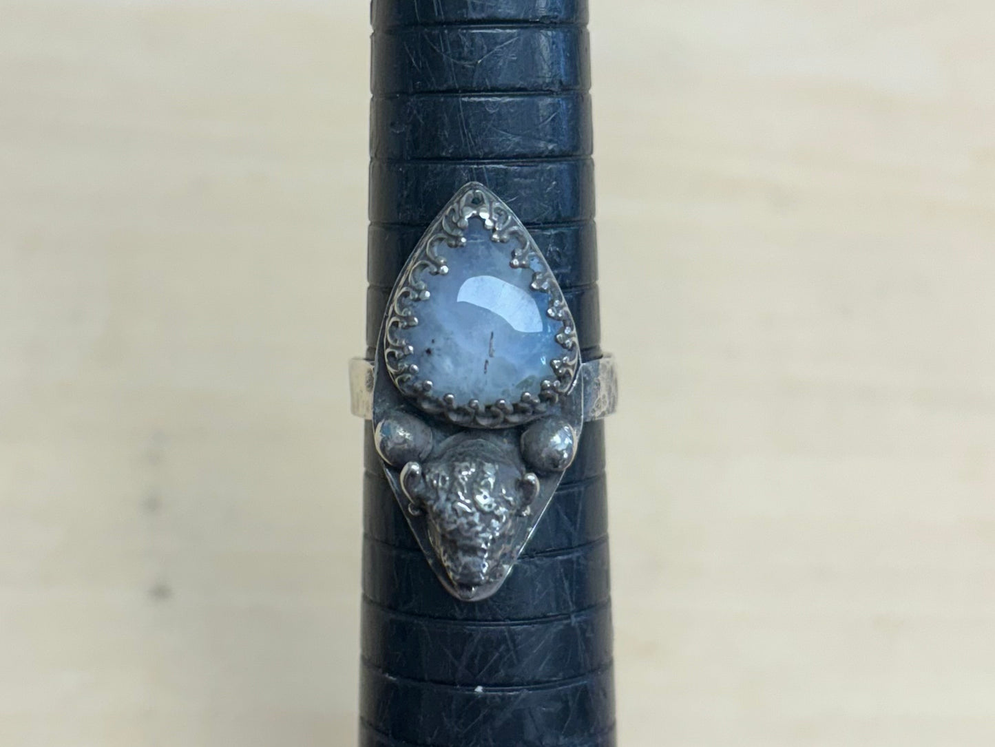 Sterling Silver Buffalo Head Moon Stone Ring