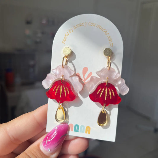 Pink and Red Pearl Bellflower Earrings