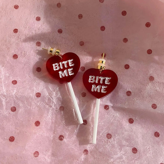 Bite Me Heart Lollipop Earrings