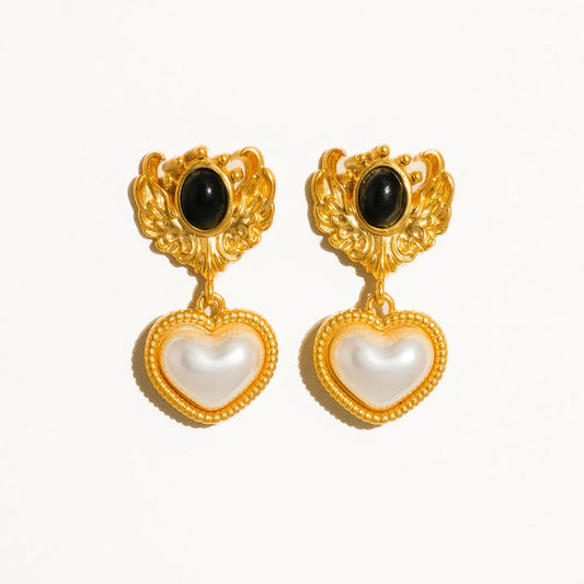 Adele 18K Gold Heart Pearl Earrings