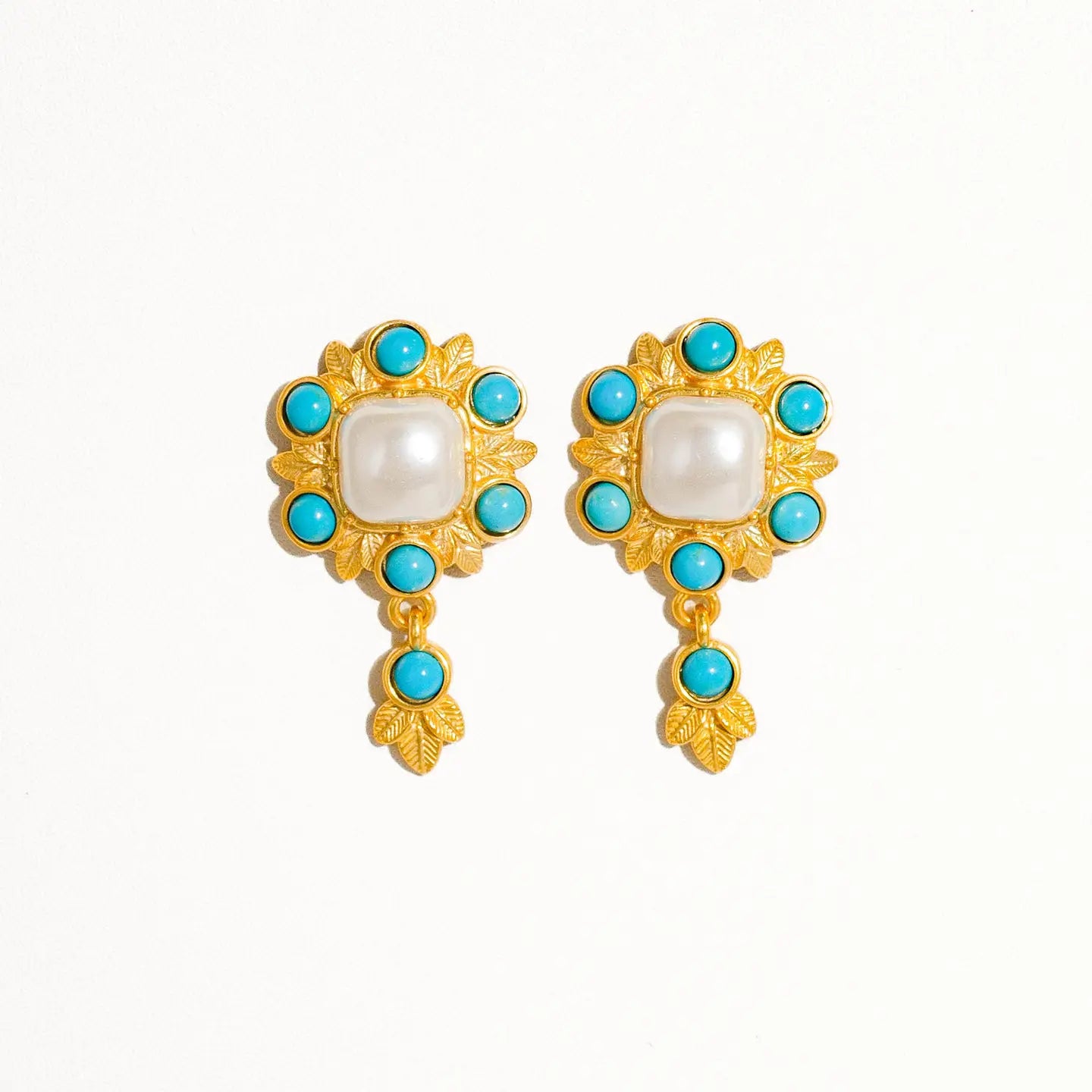 Marcella 18K Gold Boho Pearl Earring with Turquoise Stone