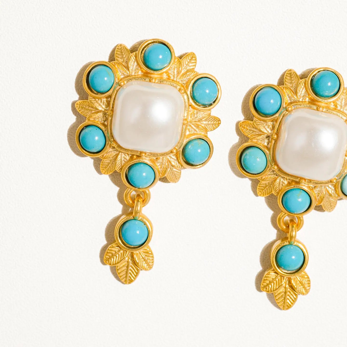 Marcella 18K Gold Boho Pearl Earring with Turquoise Stone