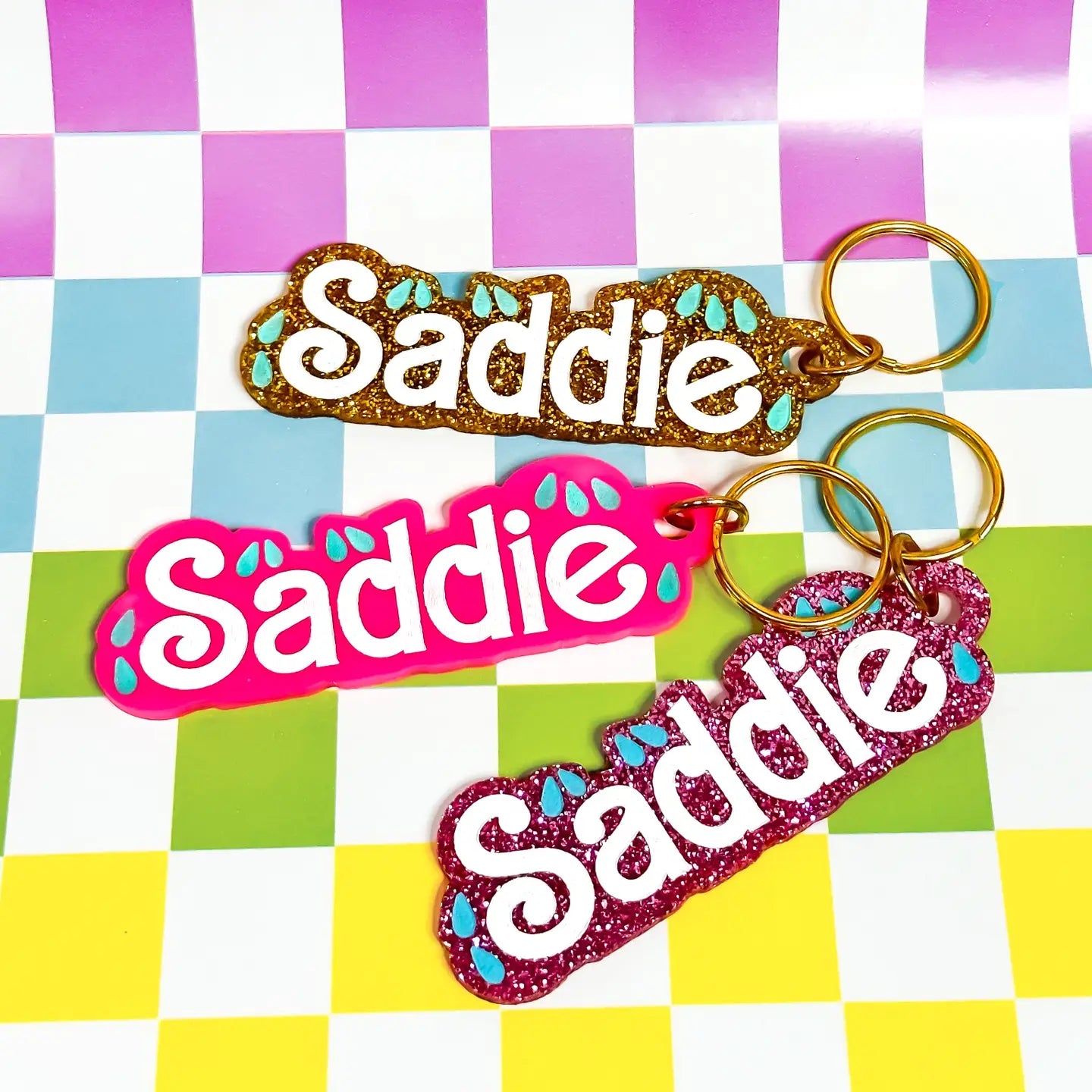 Baddie / Saddie - Double Sided Keychain Pink Glitter