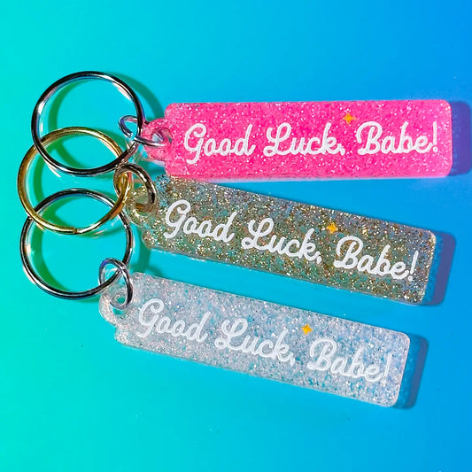 Good Luck Babe White Glitter Keychain