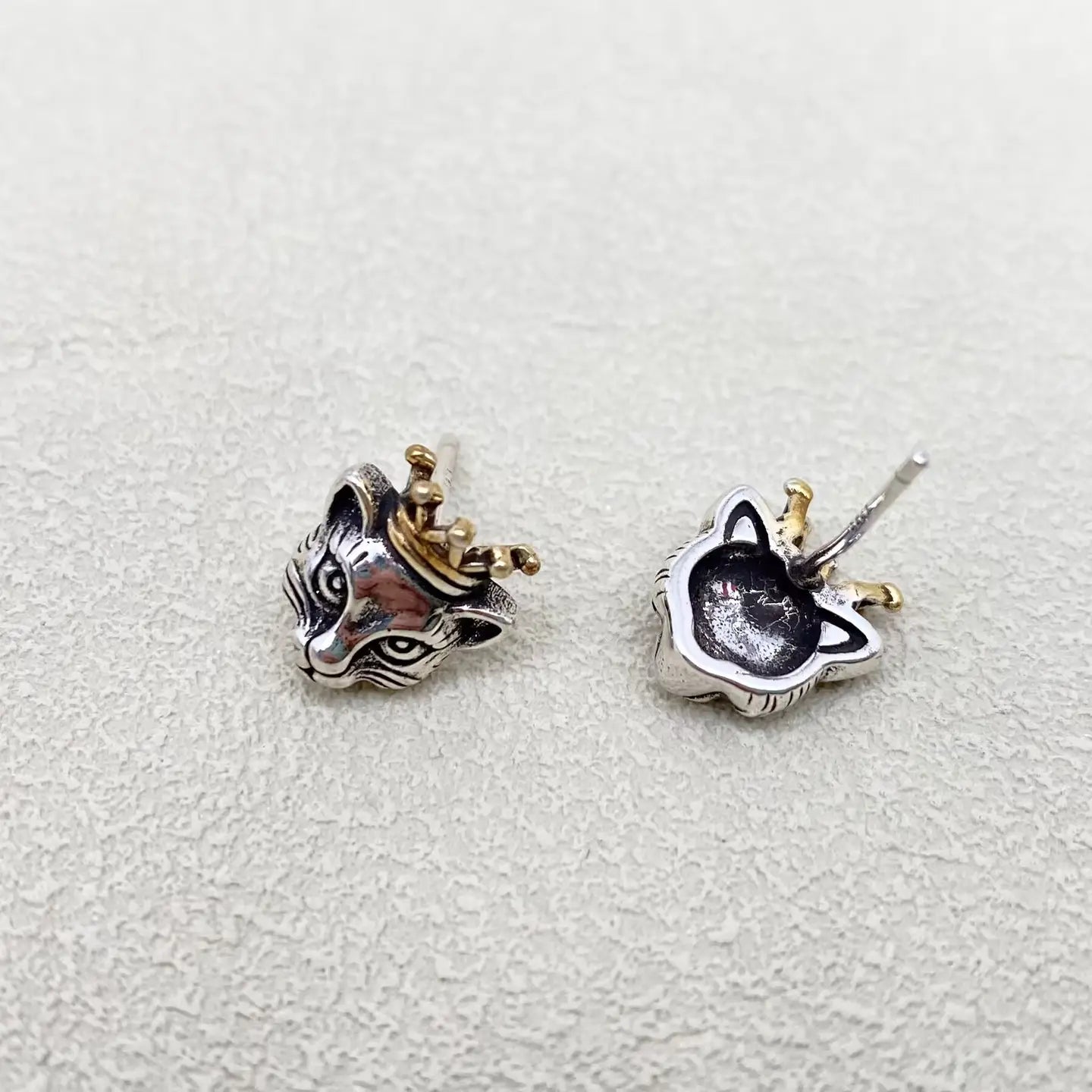 Cats with Crown Silver Plated Ear Studs