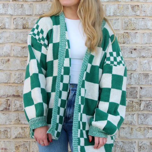 Oversized Checkered Cardigan/Sweater - Green