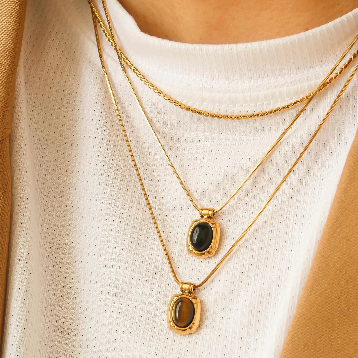 Dax 18K Gold Non-Tarnish Natural Stone Necklace