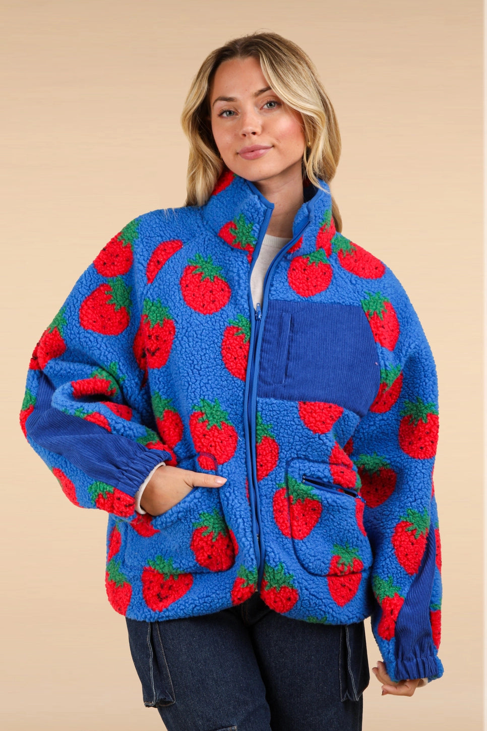 Oversized Strawberry Teddy Jacket