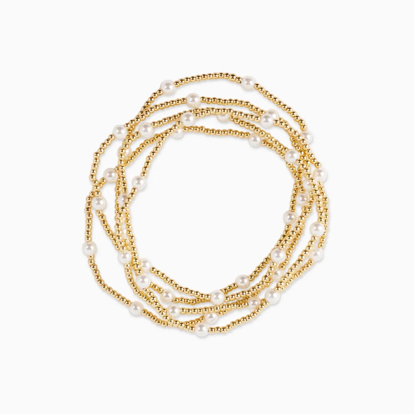 Gold Ball Bead Pearl Accent Bracelets, Set of 5