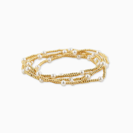 Gold Ball Bead Pearl Accent Bracelets, Set of 5