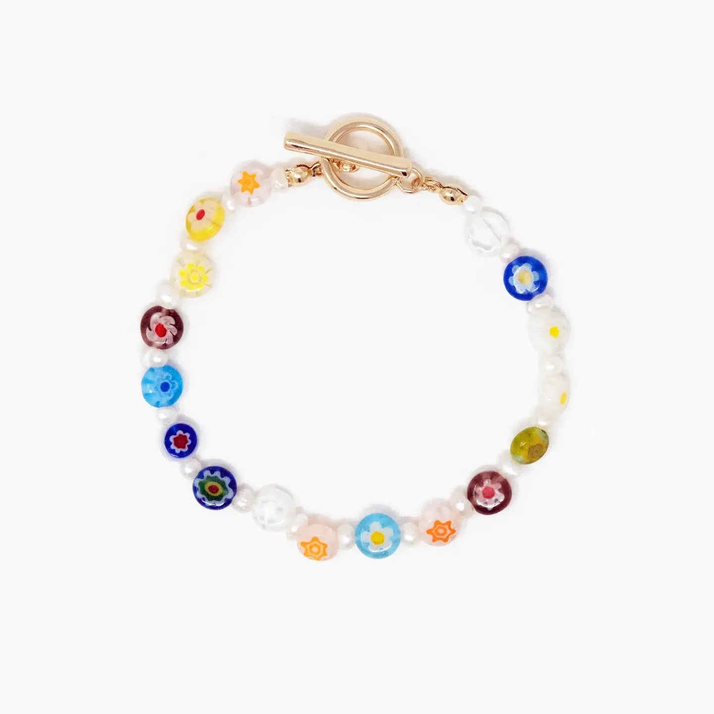 Floral Glass and Pearl Toggle Bracelet