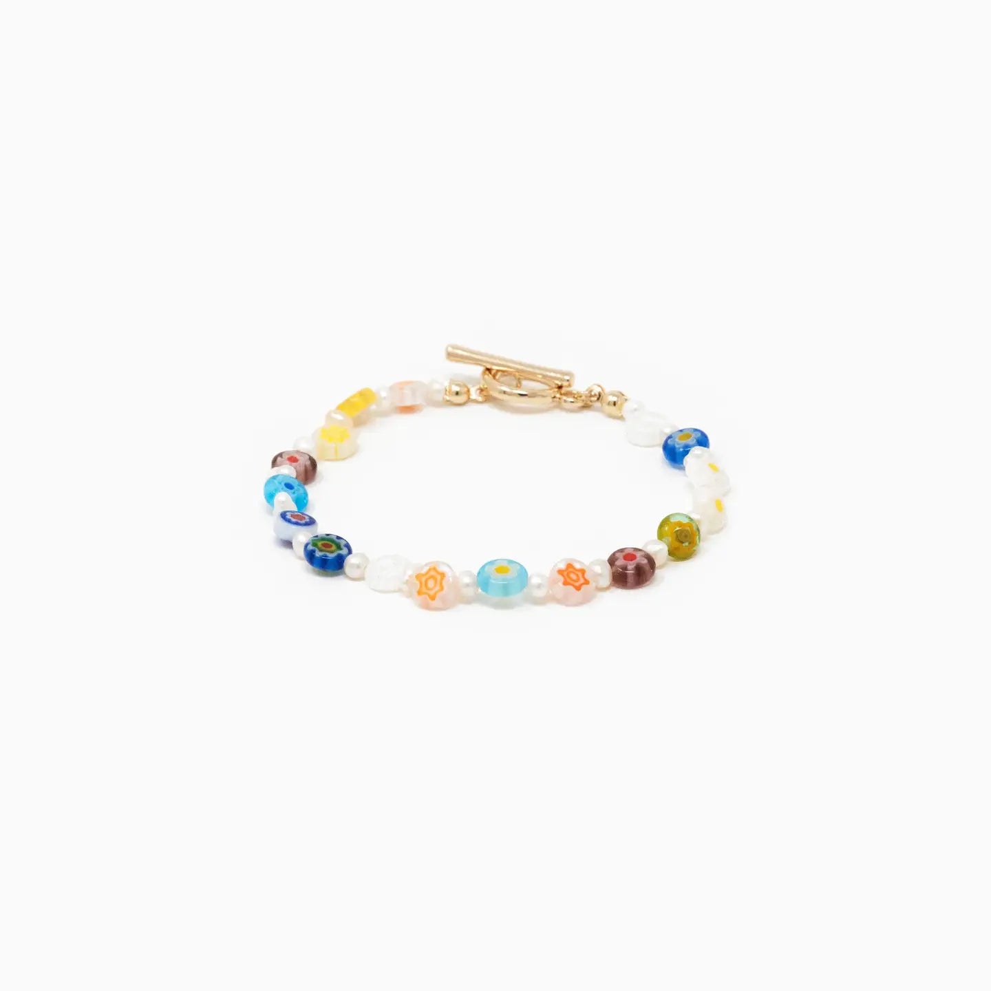 Floral Glass and Pearl Toggle Bracelet