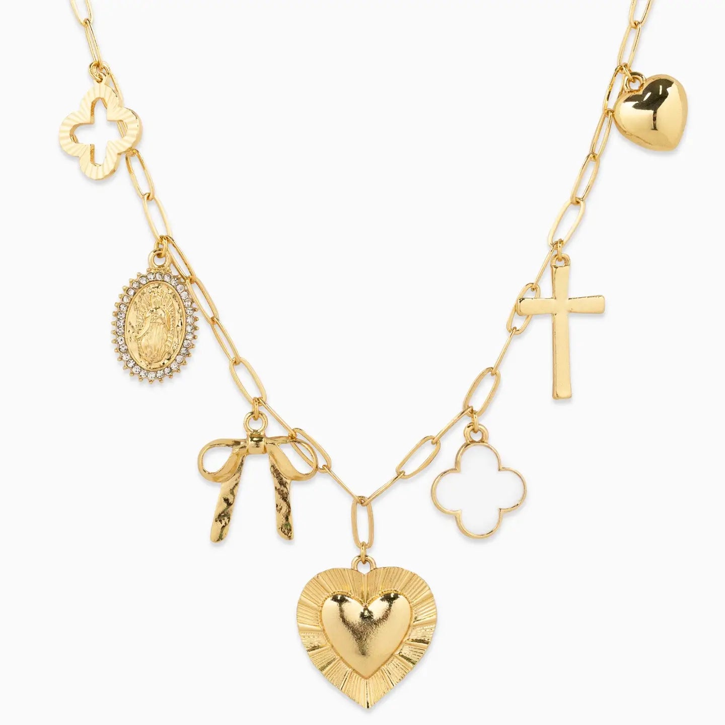 Heart Multi Gold Chunky Charm Necklace