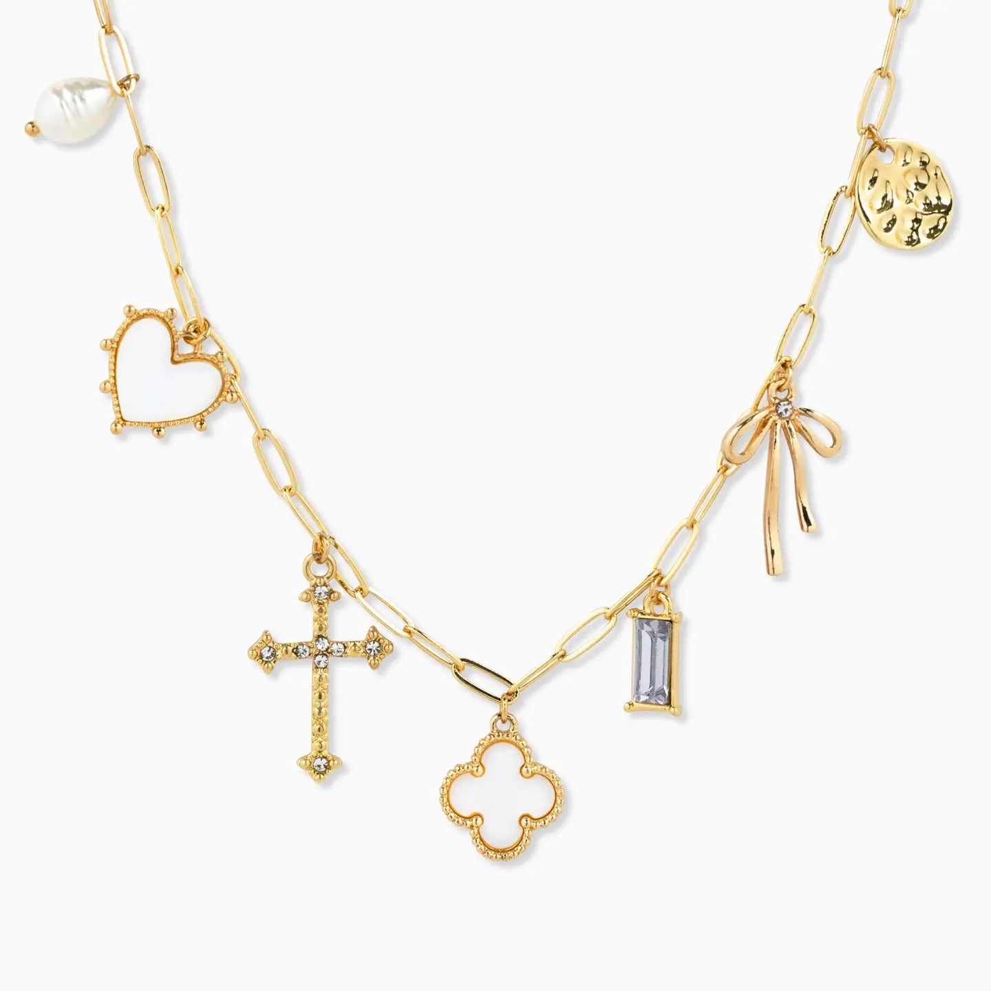 Mop Clover Multi Gold Charm Necklace