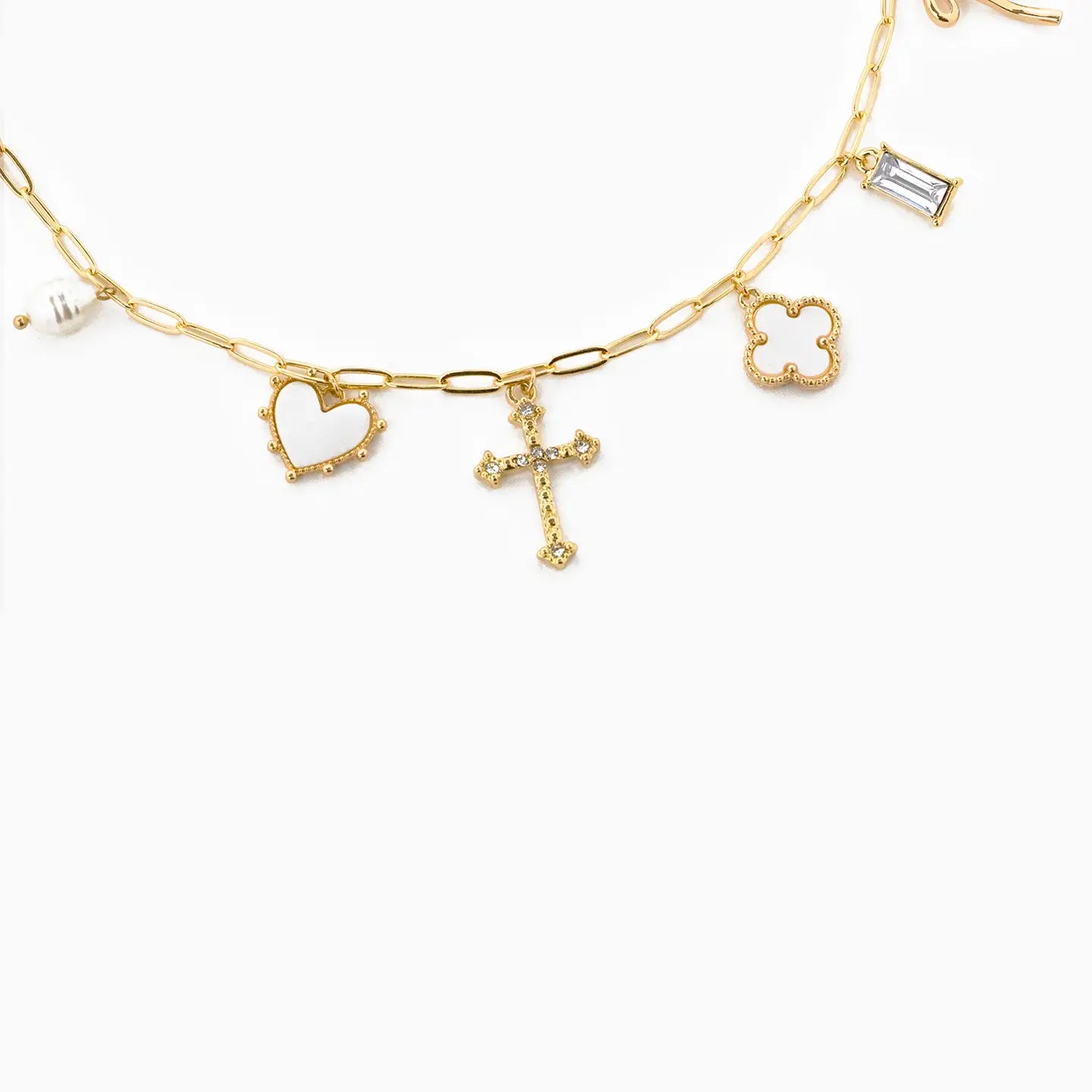 Mop Clover Multi Gold Charm Necklace